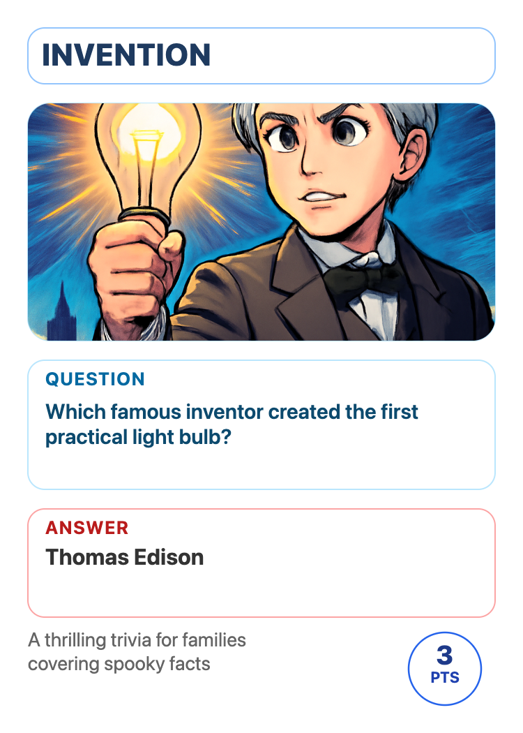 Trivia quiz card about famous inventors